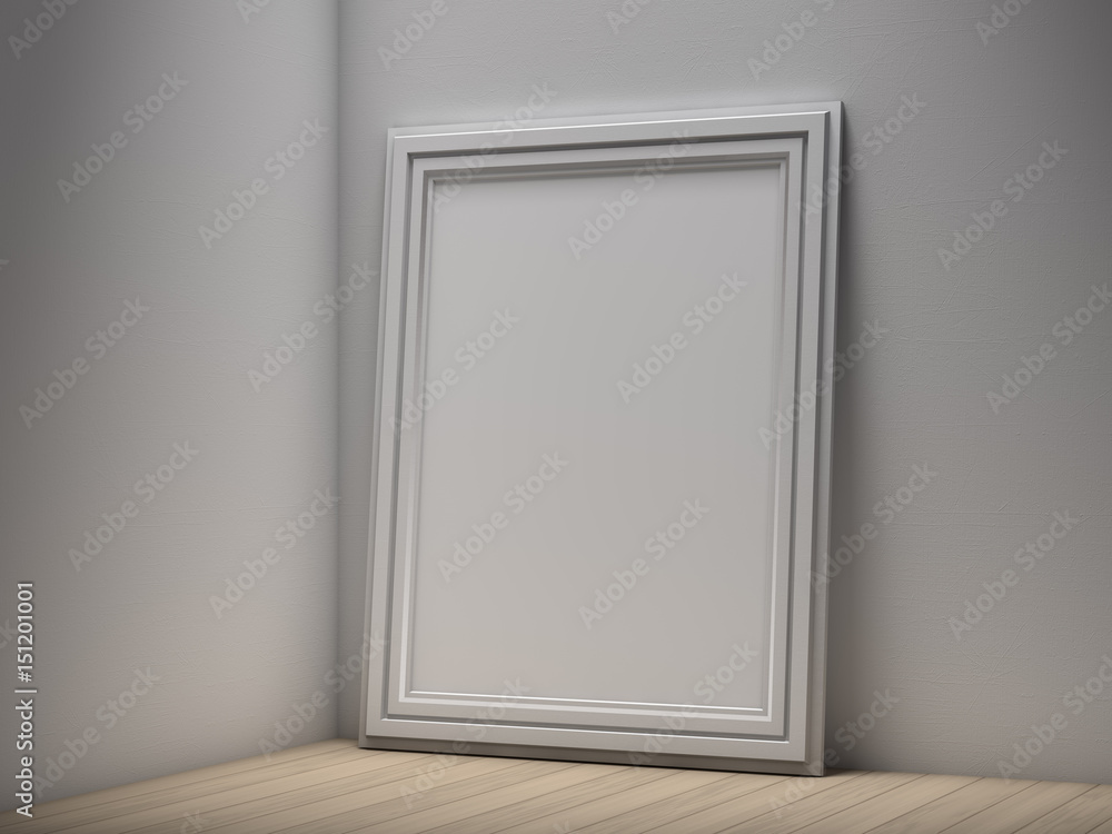 Poster frame mock up template on floor. 3D rendering Poster frame mock up template on floor. 3D rendering