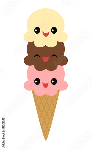 Three smiling scoops of ice cream on an ice cream cone Stock Vector | Adobe  Stock