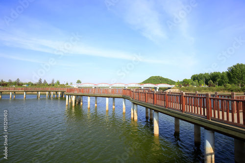 Wooden bridge on the river