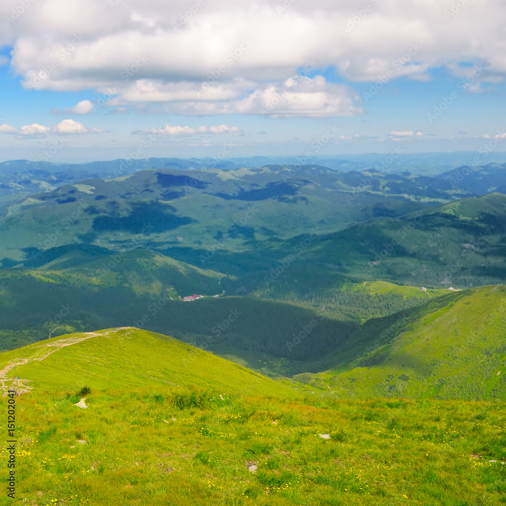 Mountain peaks of the Carpathians and blue sky Mountain peaks of the Carpathians and blue sky
