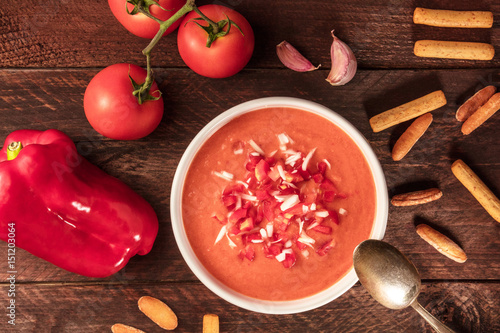 Gazpacho, traditional Spanish soup, with copy space