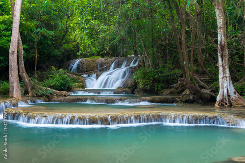 Beautiful and Breathtaking green waterfall  Erawan s waterfall  Located Kanchanaburi Province  Thailand