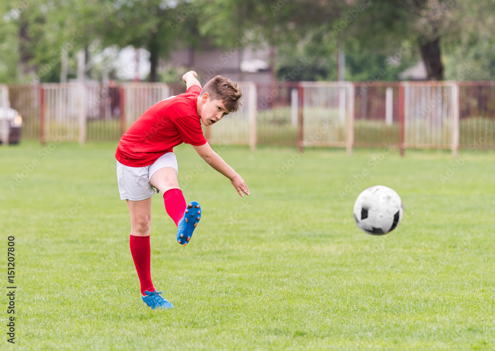 Kids soccer football - children players match on soccer field