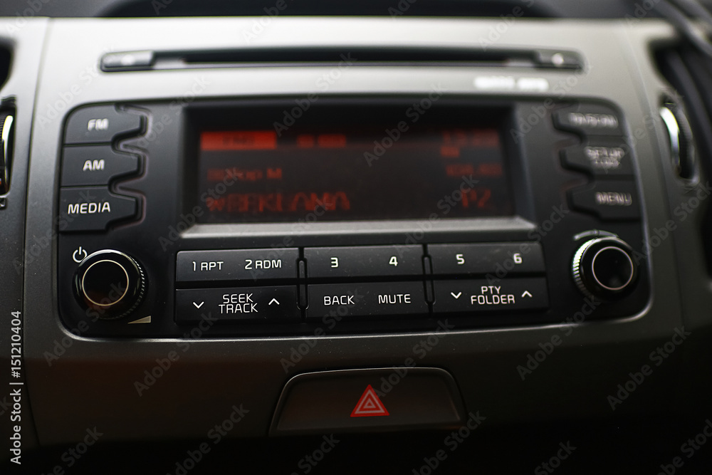 Stylish black car interior close-up details Stylish black car interior close-up details