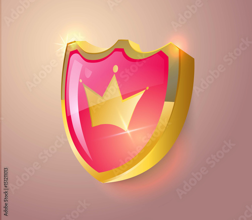 The symbol of crown on shield shape. Vector icon.