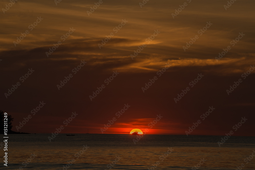 Sunset with yacht against the Sun