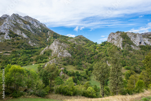 The valley of river Duje, spanisch Vale do Rio Duje, situated in east side of the mountain range Los Picos de Europa, Asturias Spain. The valley is wonderful for hiking and leads along the river Duje