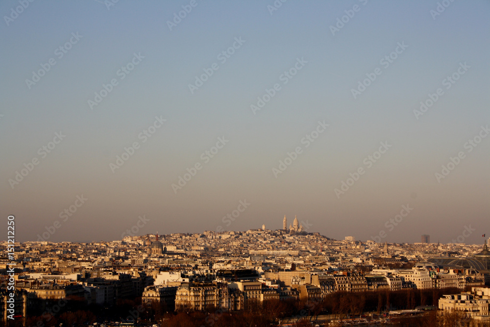 Aerial View on Montmartre Hill and Sacre-Coeur Church, Paris, France