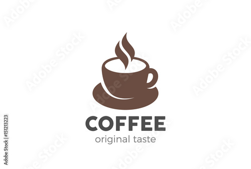 Fototapeta Filiżanka kawy Logo projekt wektor szablon Negatywny przestrzeń stylu. Gorące napoje ikona koncepcja logo Cafe.