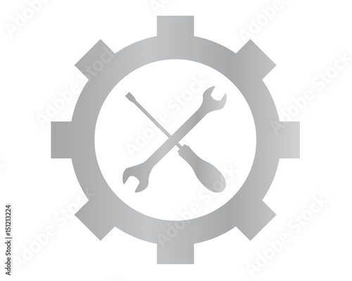 ingranaggio con utensili da lavoro logo  vettoriale 