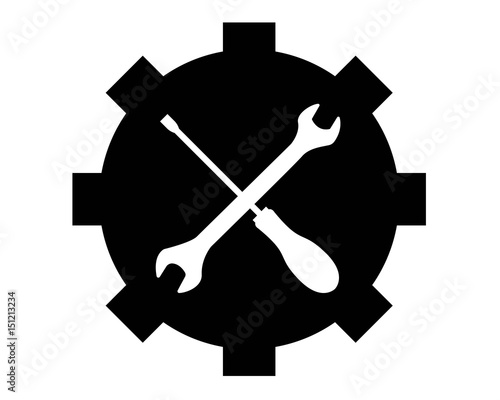 logo ingranaggio con chiavi vettoriale pittogramma nero 
