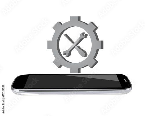 smartphone con logo ingranaggio vettoriale