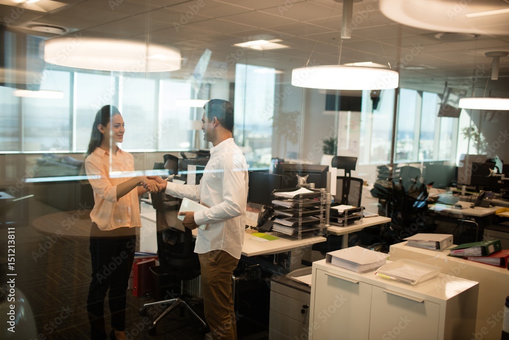 Fototapeta premium Business colleagues shaking hands in office