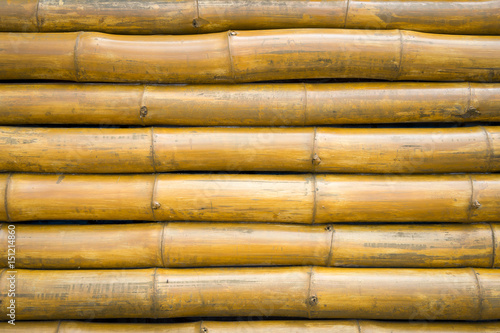 Yellow bamboo trunks stacked in full frame textured natural background