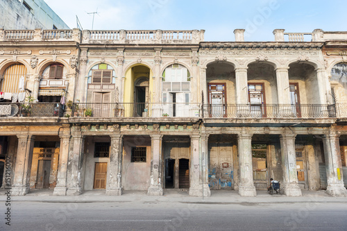 Scenic view of the crumbling colonial architecture that lines the seafront Malecon street in Havana  Cuba