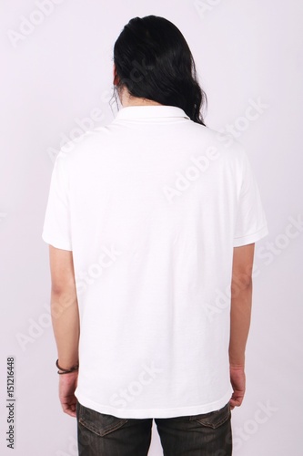 Rear View Blank Polo T-Shirt on Asian Male Model