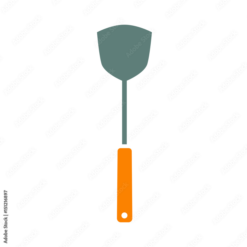 Icono plano espatula gris y naranja sobre fondo blanco Icono plano espatula gris y naranja sobre fondo blanco