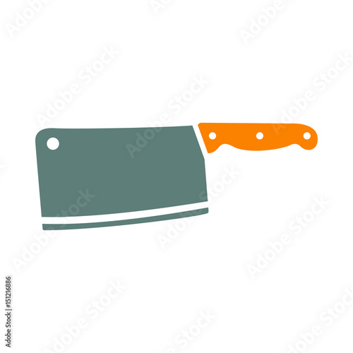 Icono plano cuchillo carnicero gris y naranja en fondo blanco