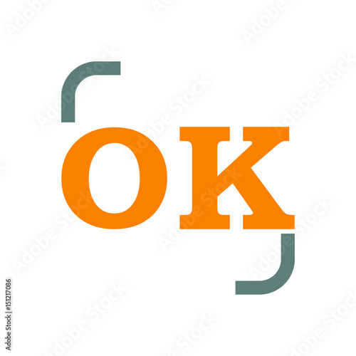 Logotipo OK gris y naranja en fondo blanco