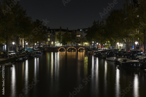 Leidsegracht bridge over Keizersgracht canal at night