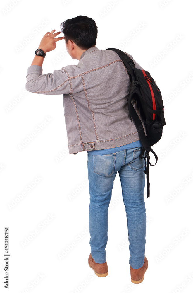 Rear View Male Asian Student Looking Forward Rear View Male Asian Student Looking Forward
