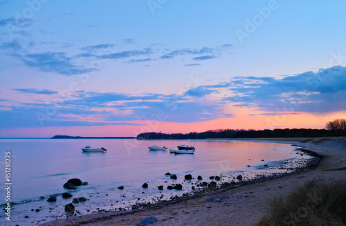 Sunset over island Rugen in Baltic sea on a sunset