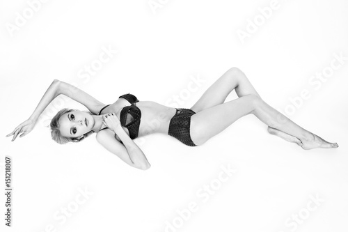Blonde girl pose in lingerie 
