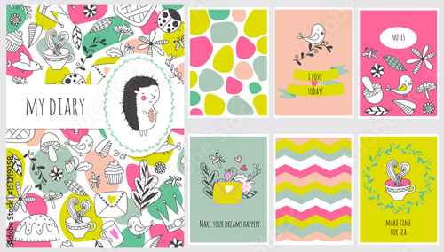 Cute diary cover and page template