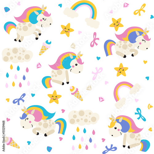 Seamless pattern with unicorn