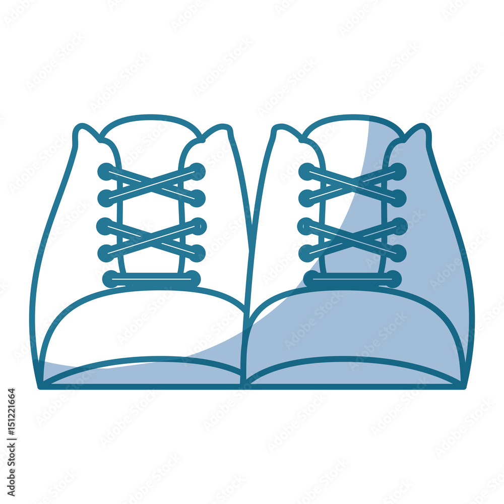 blue silhouette shading of front view shoes with laces vector