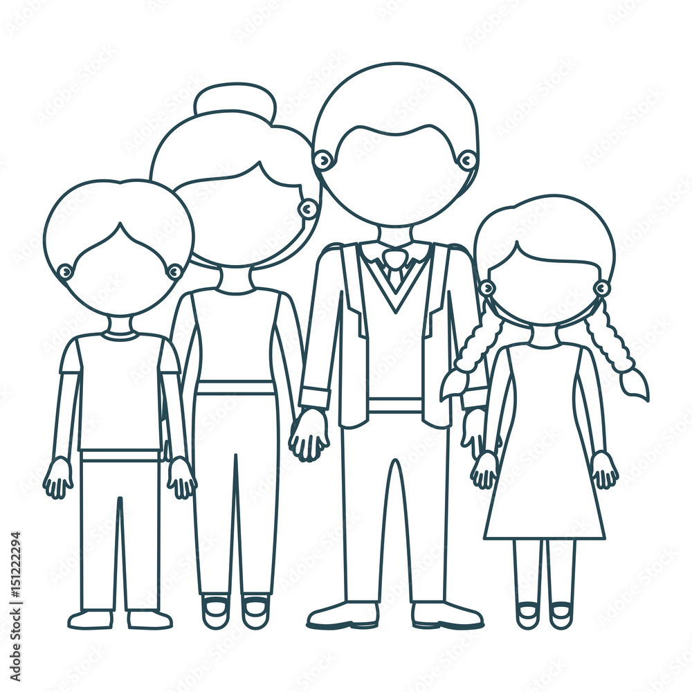 blue contour faceless family group in casual suit vector illustration blue contour faceless family group in casual suit vector illustration