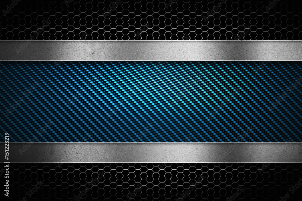 Abstract modern blue carbon fiber with perforated metal plate texture