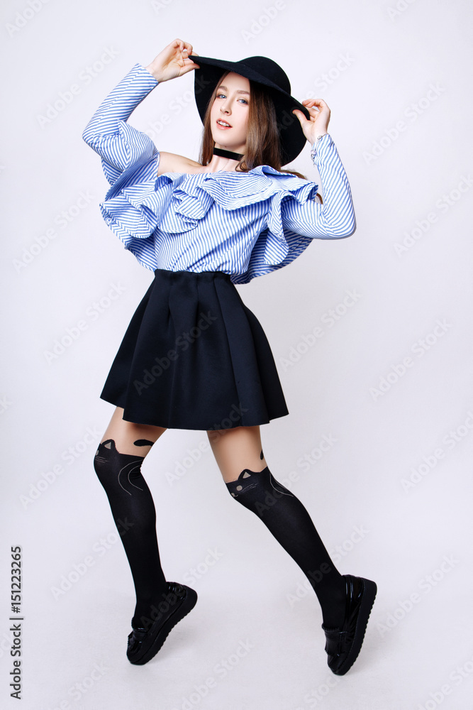 Cute girl teenage with long hair posing studio nature portrait Cute girl teenage with long hair posing studio nature portrait