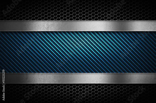 Abstract modern blue carbon fiber with perforated metal plate texture