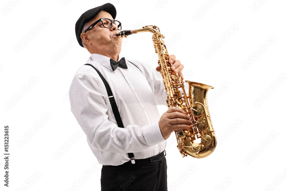 Fototapeta premium Mature jazz musician playing a saxophone