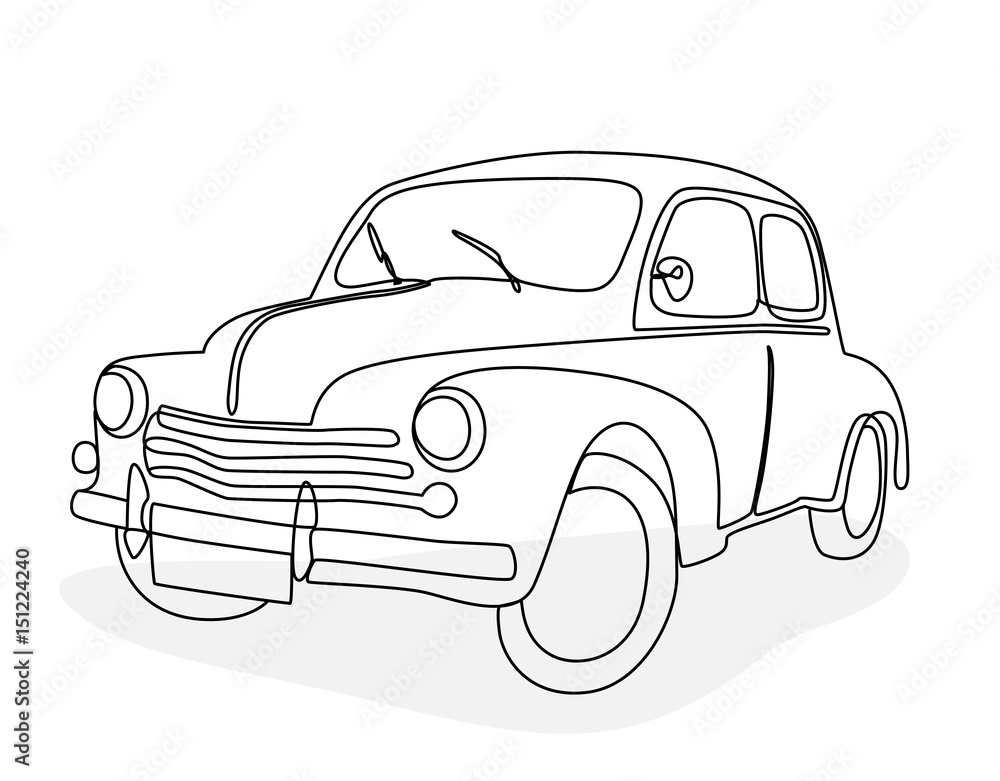 Continuous line drawing of an antique car