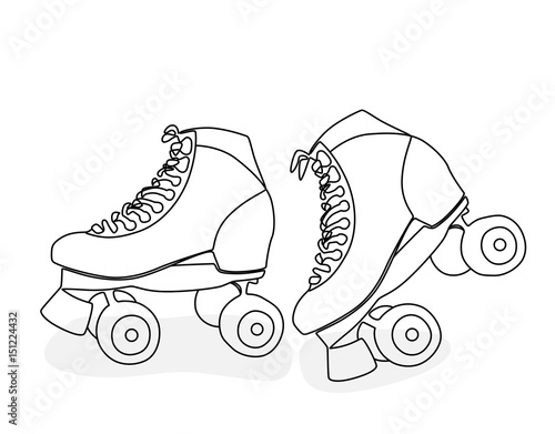 Hand line drawing of rollerblades