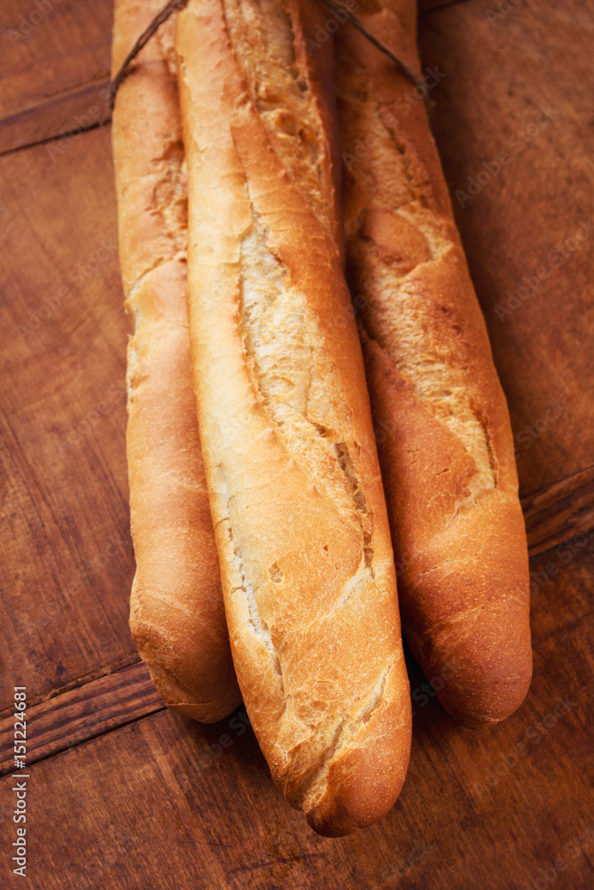 Fresh baguettes on the table