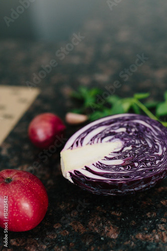 Red Cabbage on black plate