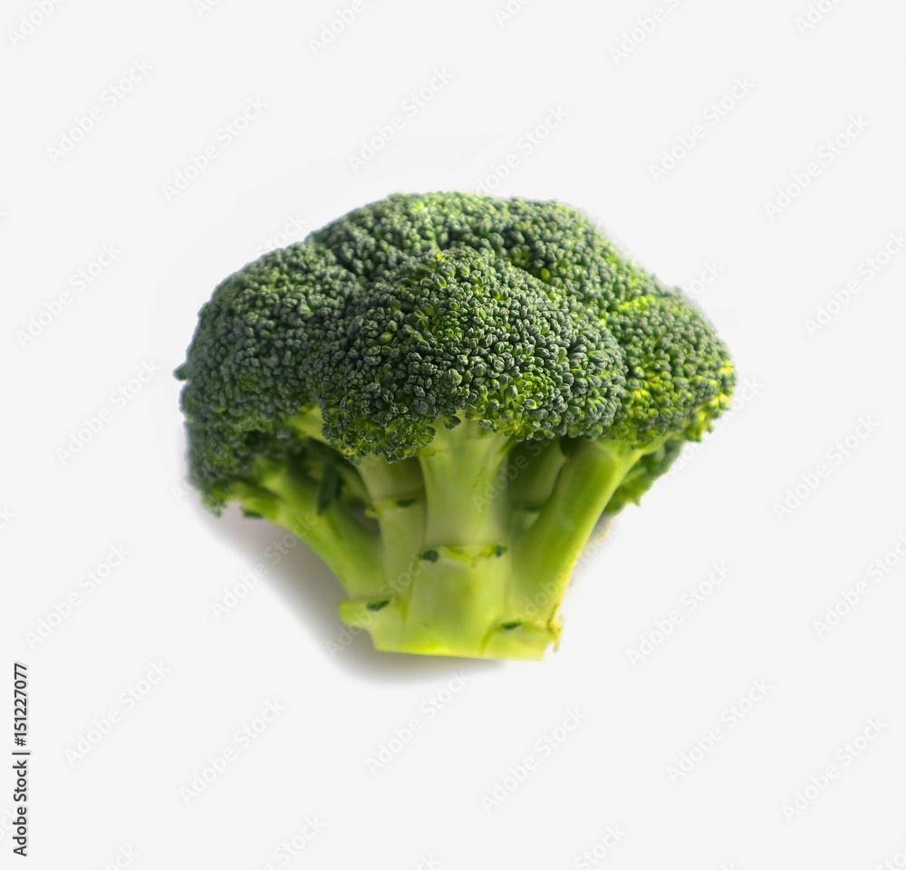 Branch of fresh tasty green broccoli cabbage. Photo depicts a bright colorful natural beautiful delicious broccoli, isolated on a white background. Close up, macro view. Branch of fresh tasty green broccoli cabbage. Photo depicts a bright colorful natural beautiful delicious broccoli, isolated on a white background. Close up, macro view.