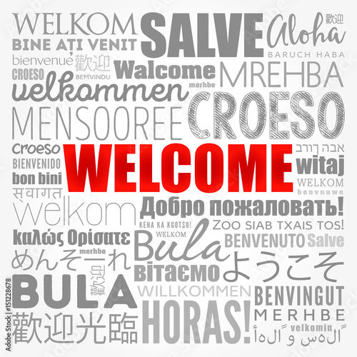 WELCOME word cloud in different languages, concept background