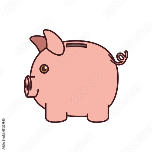 colorful silhouette of moneybox in shape of pig and black contour vector illustration