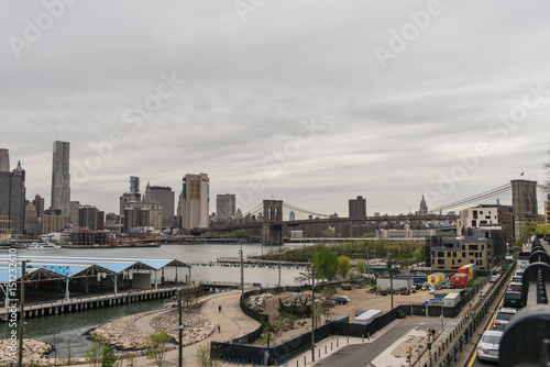 View of the Manhattan skyline from Brooklyn Heights in Brooklyn, New York.