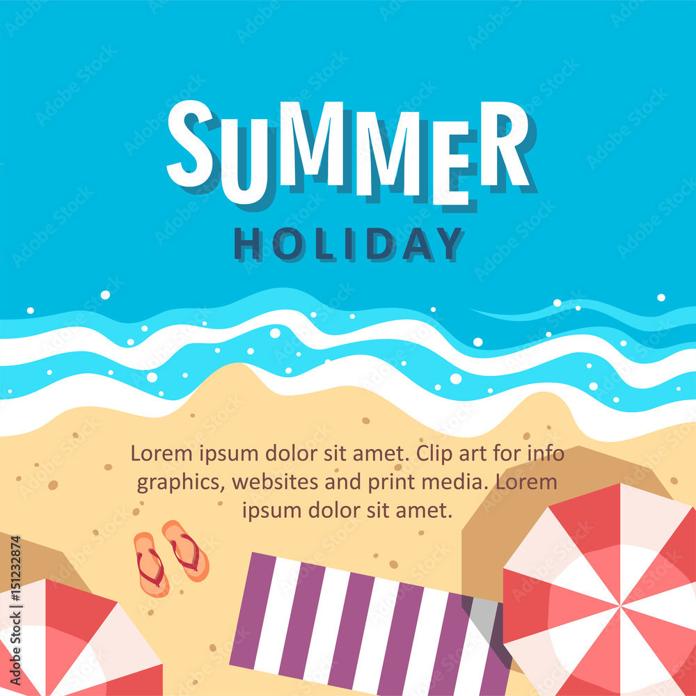 Summer holiday concept vector illustration. Top view of beach. Template ...