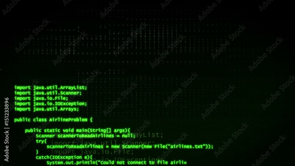 CGI animation of green computer code and binary data running down in dark digital space CGI animation of green computer code and binary data running down in dark digital space