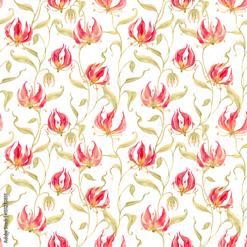 Watercolor gloriosa rothschildiana pattern