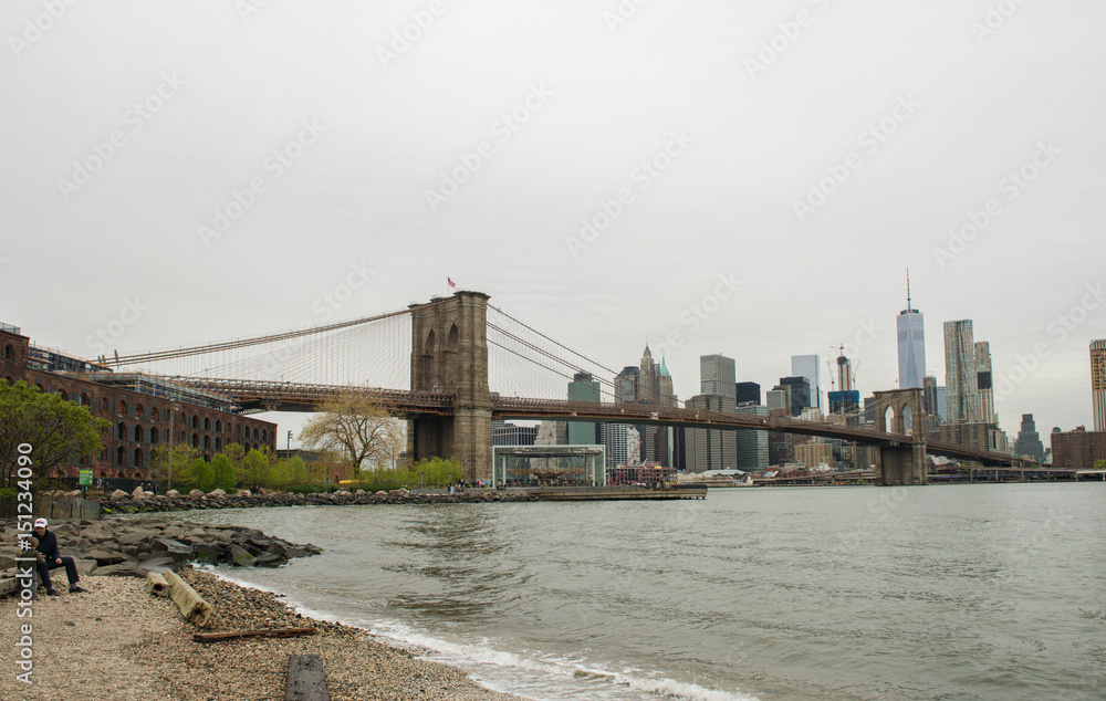 Naklejka premium View of Brooklyn Bridge and Manhattan skyline