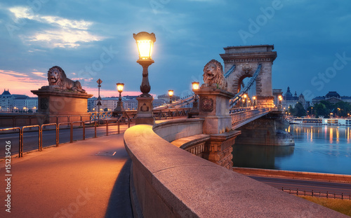 Czechenyi Chain Bridge in Budapest, Hungary, early in the morning