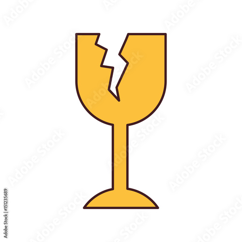 white background with fragile packaging symbol broken wine glass with thin contour vector illustration