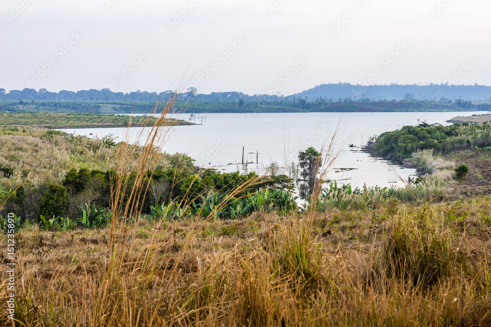 Stung Atai Dam lake landscape in Cardamom Mountains, Cambodia Stung Atai Dam lake landscape in Cardamom Mountains, Cambodia